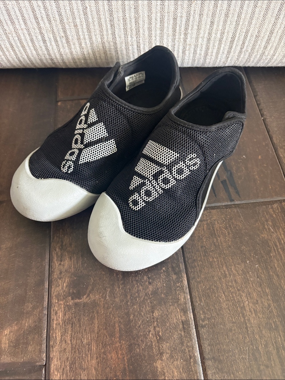 adidas Kids Black Mesh Slip-On Sneakers with White Logo